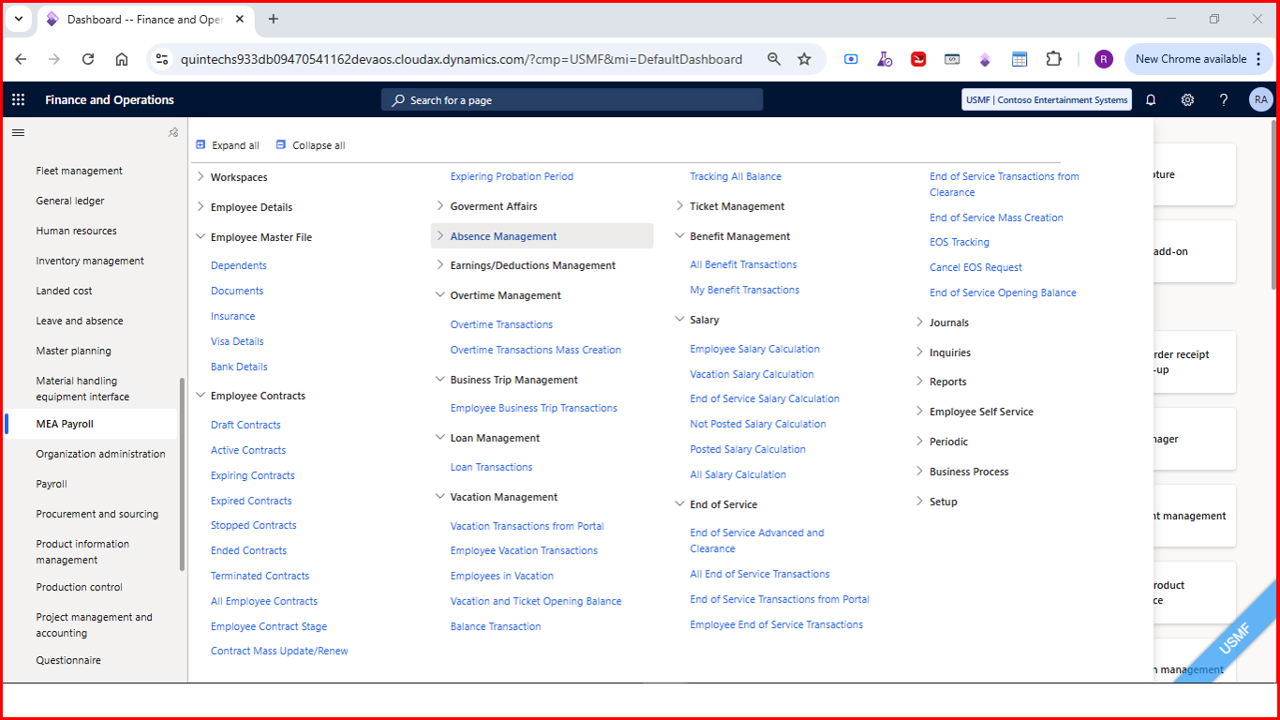 MEA Payroll - Expanded Menus